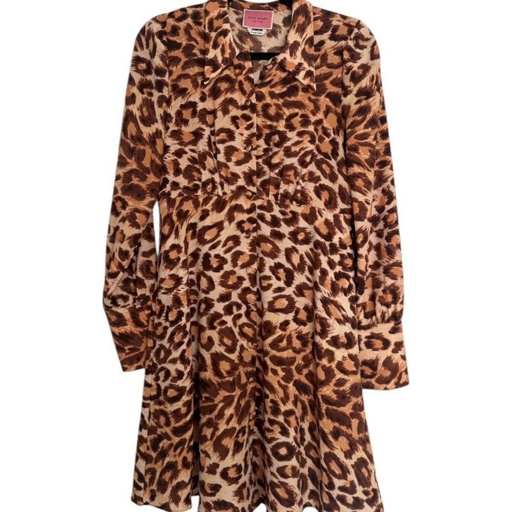Kate Spade New York Leopard Print Button Front Collared A-Line Dress Size 6